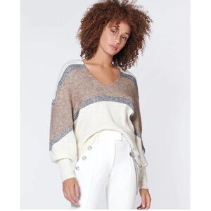 Veronica Beard Miley Colorblock Metallic V-Neck Sweater in Ivory Multi Sz XS